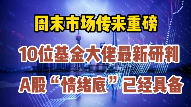 周末市场传来重磅,10位基金大佬最新研判,A股情绪底已经具备