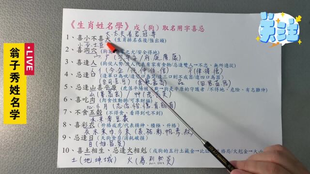 《翁子秀姓名学分享》戌(狗)取名生肖用字喜忌