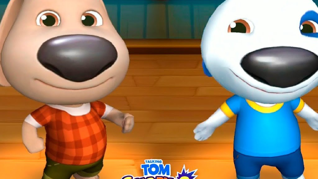 汤姆猫跑酷游戏   狗狗本和汉克狗在安吉拉林荫大道比赛收集金币追赶