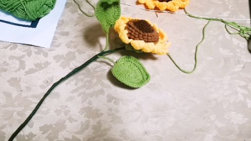 向日葵花芯毛线编织教程五太阳花叶子的编织方法创意钩针手工编织