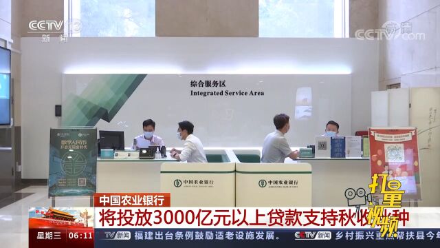 中国农业银行:将投放3000亿元以上贷款支持秋收秋种