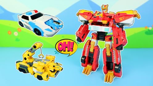 铠兽超人兽魂出击，变形消防车工程车玩具！