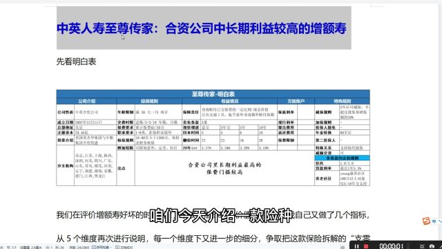 中英人寿至尊传家:合资公司中长期利益较高的增额寿