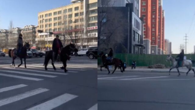 女子在内蒙古街头偶遇多名市民骑马出行:其实很少见,这下又解释不清了