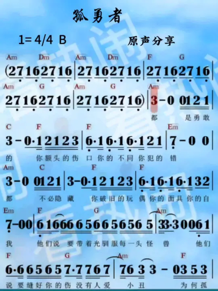 孤勇者电子琴数字图片