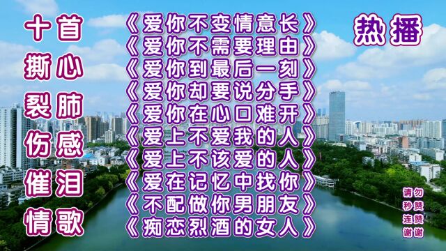 撕心裂肺十首伤感催泪情歌《爱你不变情意长》《爱你不需要理由》《爱你到最后一刻》《爱你却要说分手》《爱你在心口难开》爱上不爱我的人