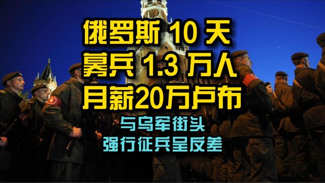 俄罗斯10天募兵1.3万人月薪20万卢布,与乌军街头强行征兵呈反差