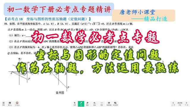 初一数学必考点专题坐标与图形的定值问题压轴题,方法运用要熟练