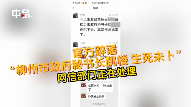 官方辟谣“柳州市政府秘书长跳楼 生死未卜”:网信部门正在处理