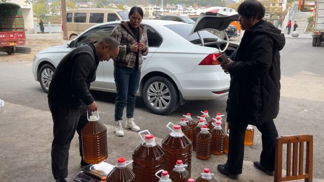 湖南农村的老油坊开始榨油了,外地人开车过来,一下买了26000多块钱