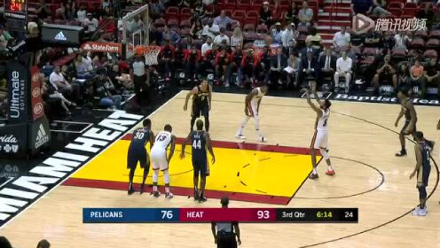 《NBA全场集锦》鹈鹕vs热火第3节精编 米罗蒂奇顺势切入低手上篮得手