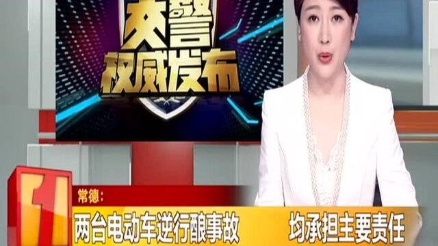 常德:两台电动车逆行酿事故 均承担主要责任