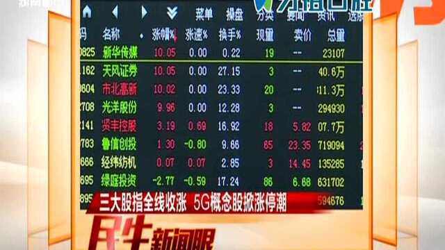 三大股指全线收涨 5G概念股掀涨停潮