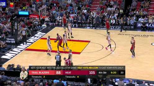 《NBA全场回放》【原声回放】开拓者vs热火第4节 利拉德超远距离三分空心入筐