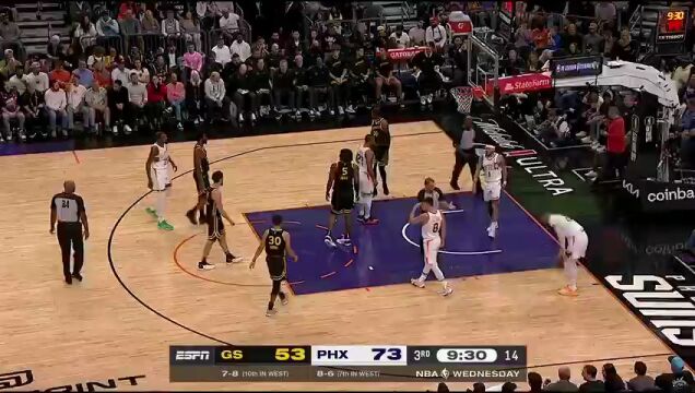NBA常规赛：勇士vs太阳第3节英文原声回放