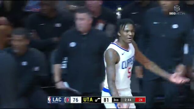 NBA常规赛：快船vs爵士第3节原声解说回放