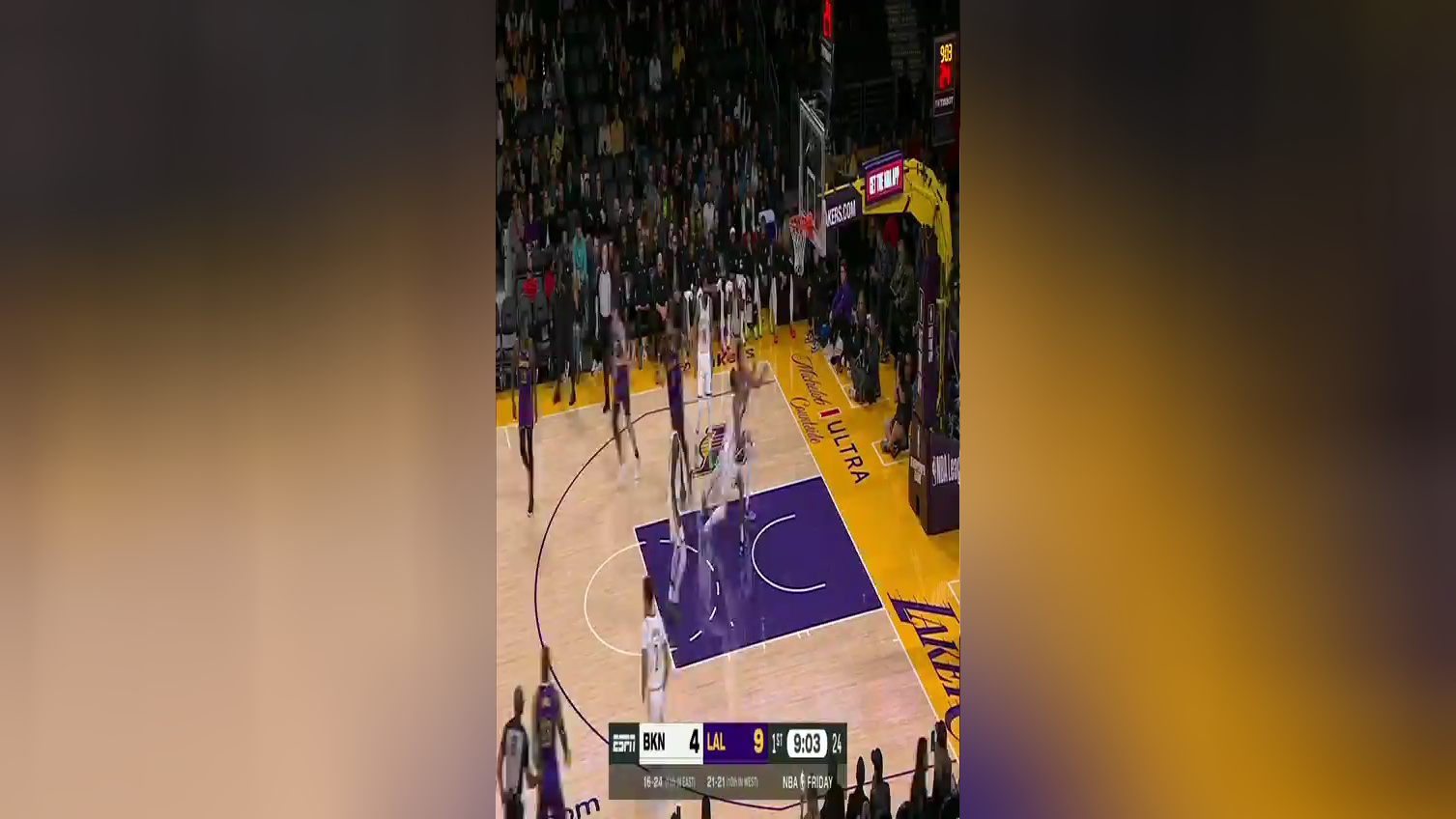 回放篮网vs湖人第1节英文原声回放