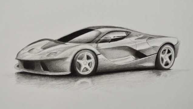 素描画一辆超级法拉利小汽车