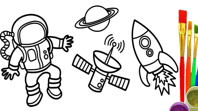 给宝宝画宇航员卫星火箭学习颜色简笔画涂色彩