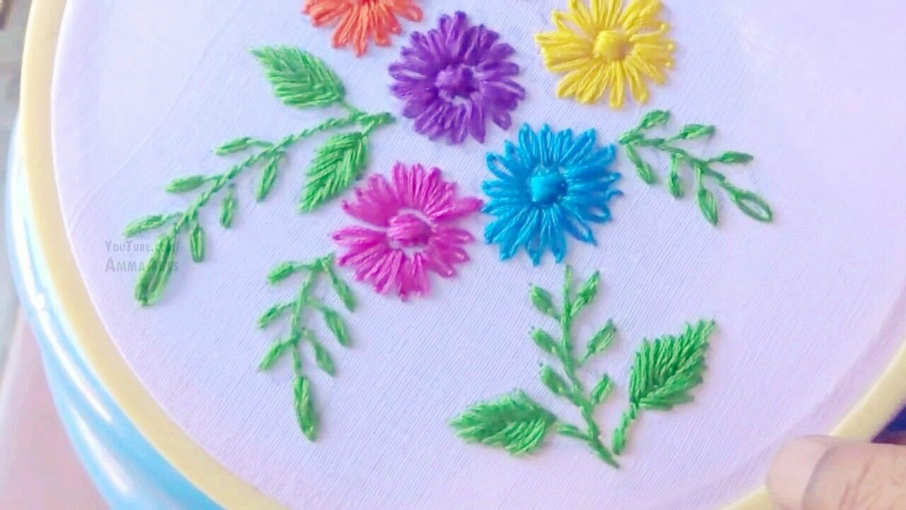 手工刺绣:简单的小菊花刺绣,多种颜色