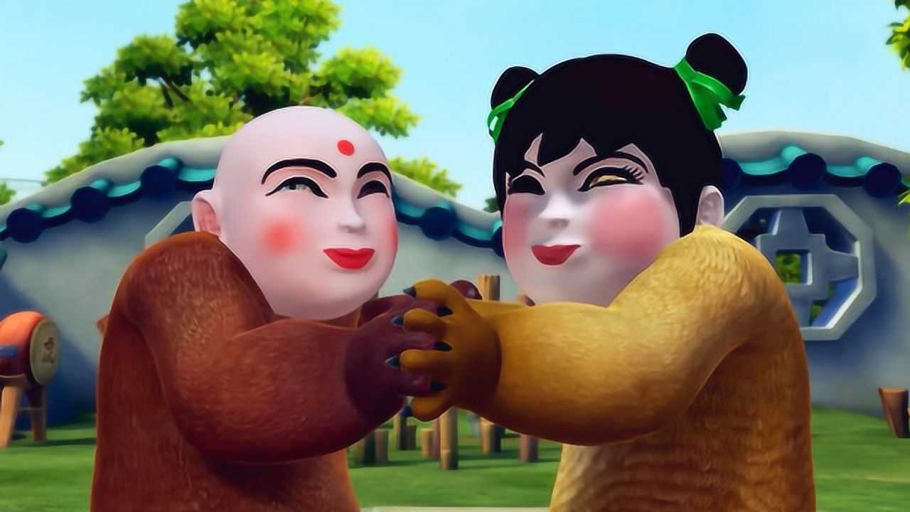 熊大熊二戴上面具扭秧歌,非常可爱,可把翠花逗乐了