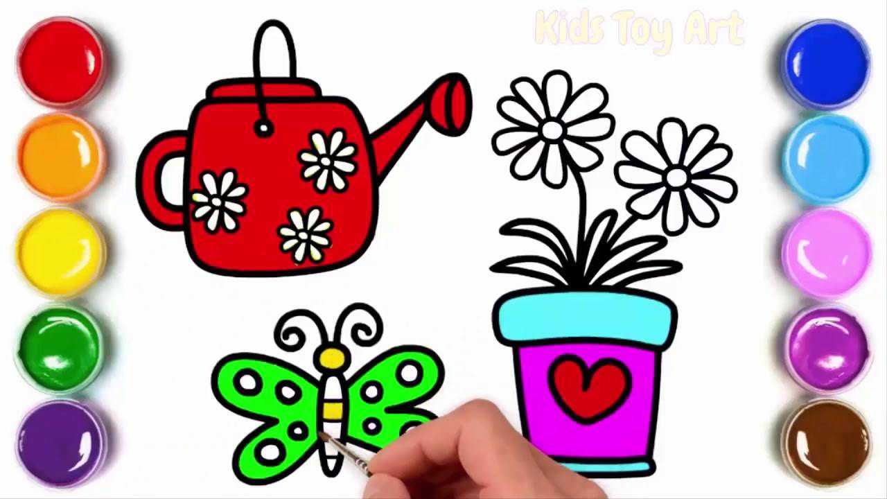 亲子涂色简笔画:小花坛洒水壶