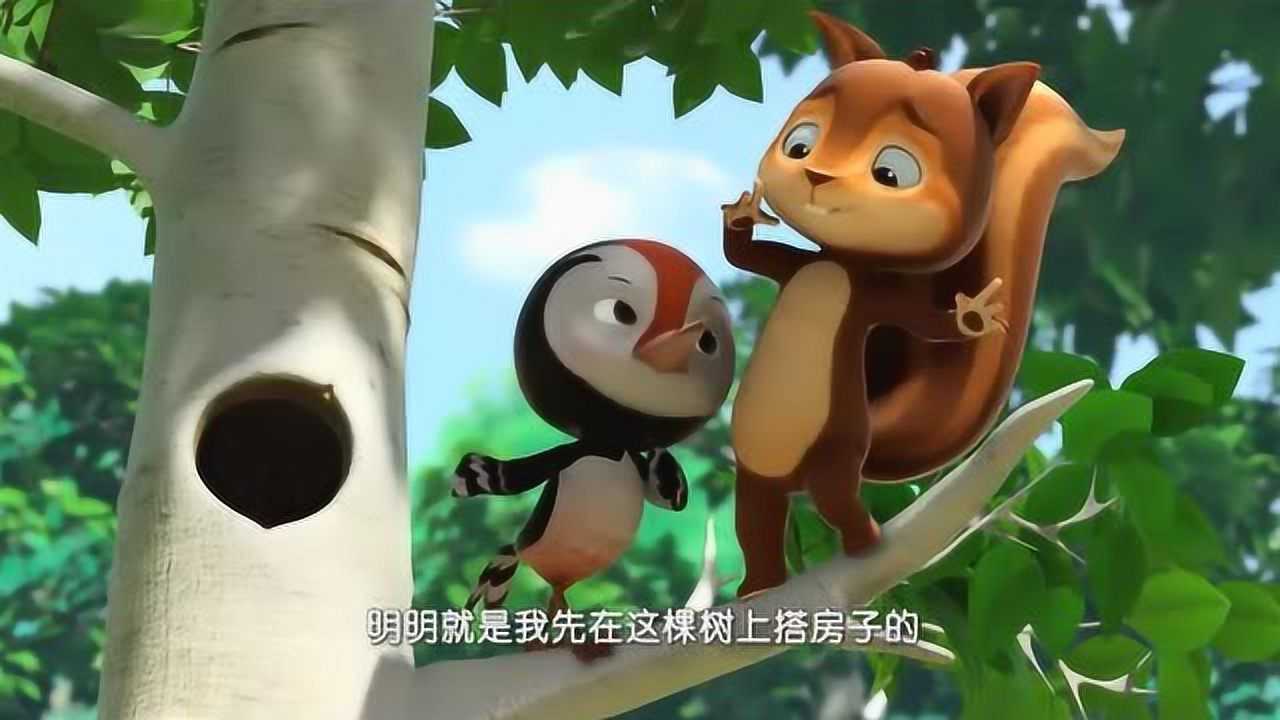 萌鸡小队小松鼠和啄木鸟为一棵树而争吵大宇想了个好办法解决