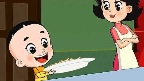 围裙妈妈给大头儿子做了好吃的曲奇饼干
