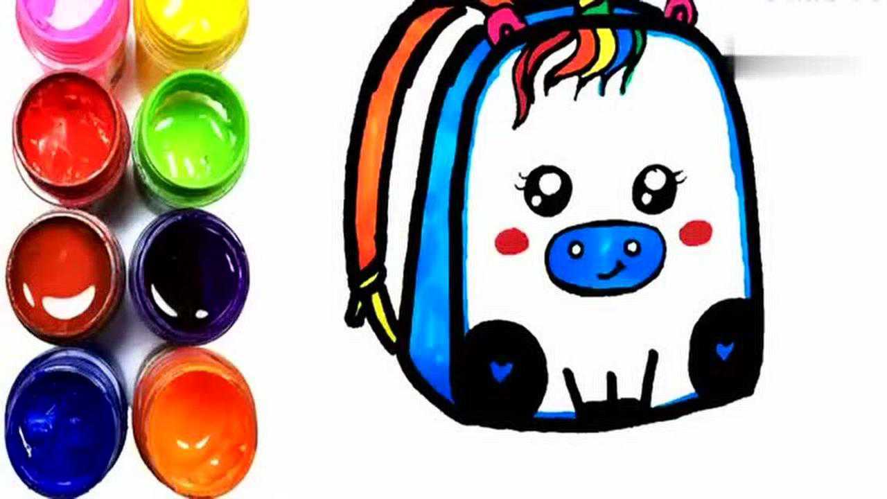 简笔画;彩虹小书包