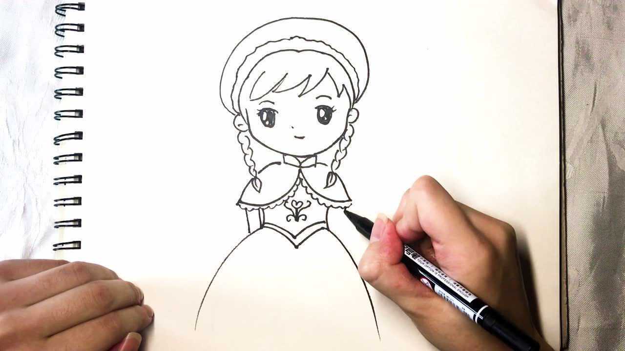 卡通简笔画学画冰雪奇缘里温柔的安娜小公主