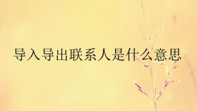 导入导出联系人是什么意思