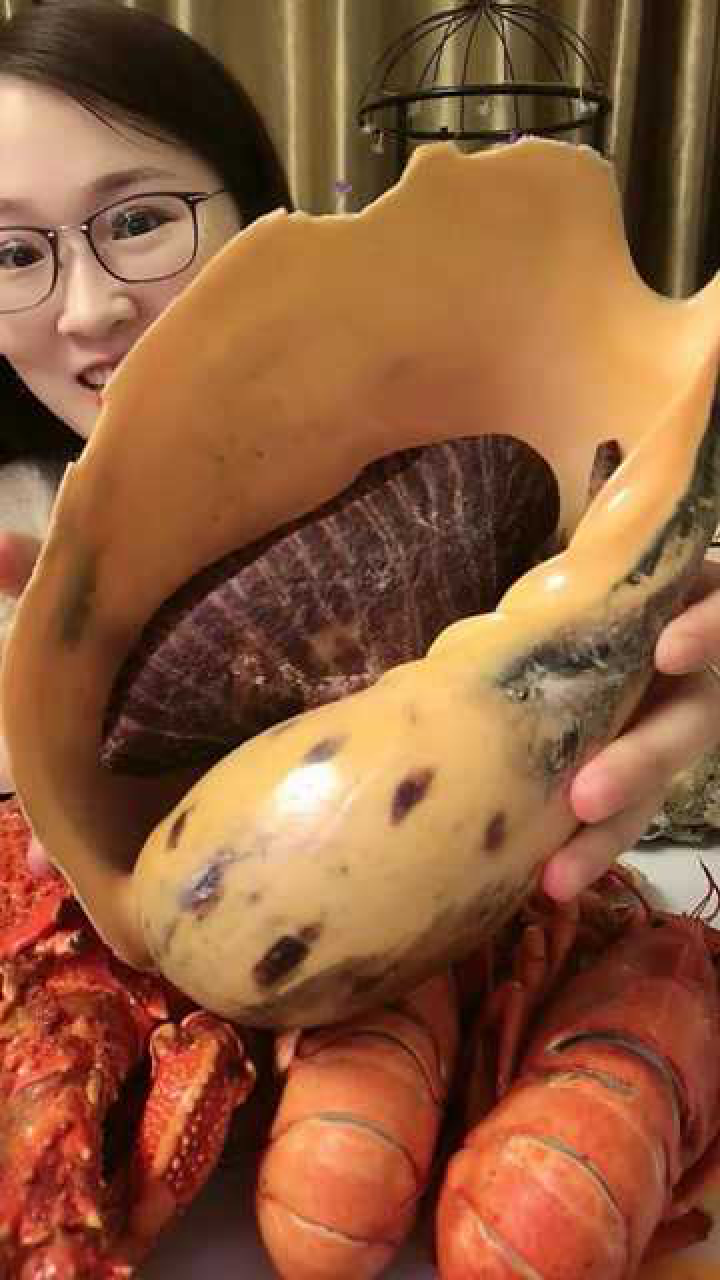 超级大的椰子螺,比脸都大,太过瘾了!