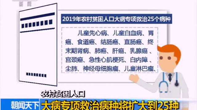 农村贫困人口:大病专项救治病种将扩大到25种