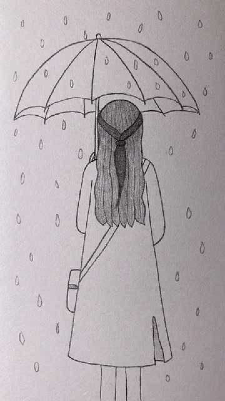 拿着雨伞的女孩背影