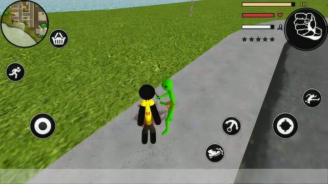 火柴人绳索英雄绿色火柴人袭击小狸被小狸一脚踢飞秒杀