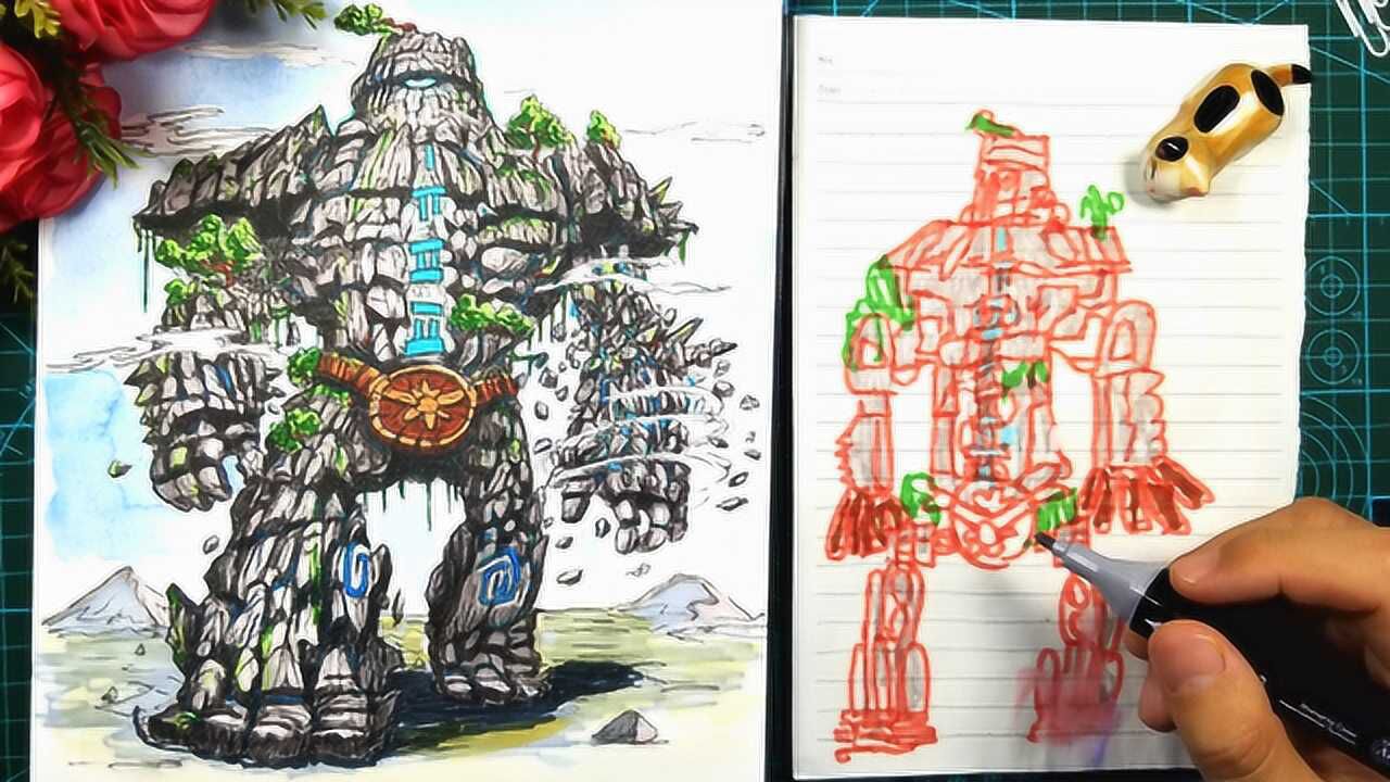 7岁的宝宝画了一个石头人经过作者的修改石头巨人变得好威武