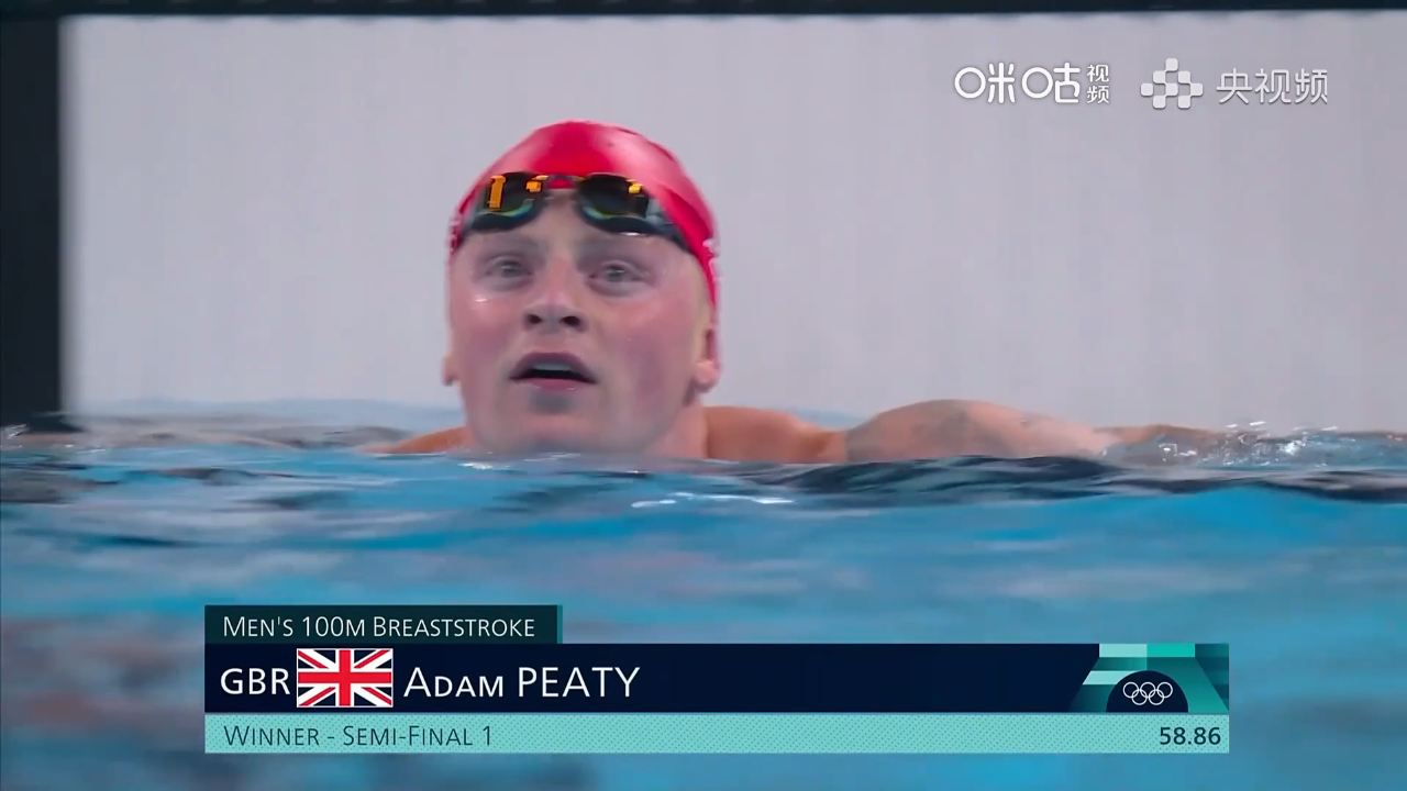亚当皮蒂100米蛙泳半决赛58秒86小组第一
