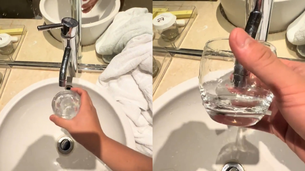 真好玩!酒店临时通知停水,男子竟发现房间里的水龙头会"喝水"