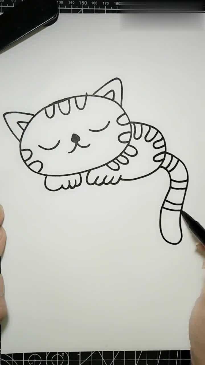 儿童简笔画:用一个椭圆,教你画一只小猫咪