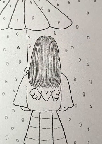 雨中撑伞女孩背影