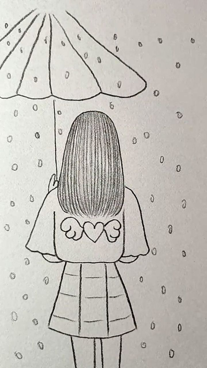 雨中撑伞女孩背影