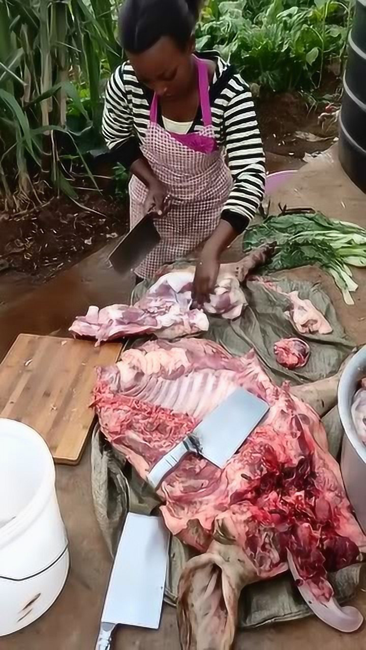 非洲女人挺彪悍的杀猪也是一好手