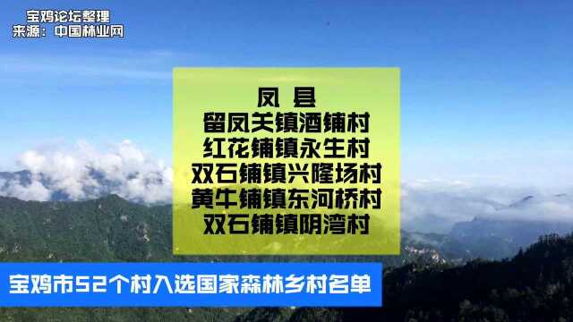 宝鸡市52个村入选国家森林乡村名单