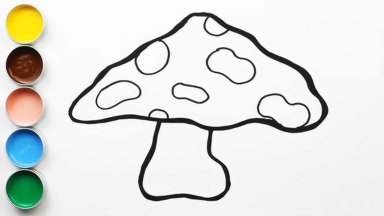 宝宝画画,彩绘卡通蘑菇简笔画涂色,启蒙英语颜色早教