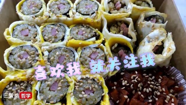 韩国街头美食:20个鸡蛋卷紫菜寿司卷,卡路里爆炸