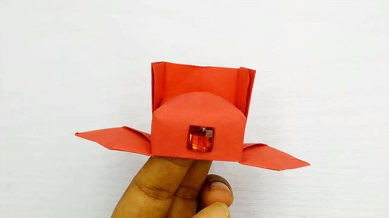 两分钟教你折一顶红色的官帽,让你鸿运当头,手工折纸大全视频_腾讯