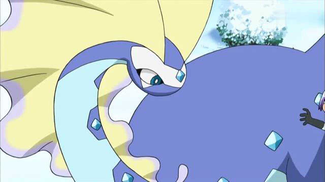 精灵宝可梦冰雪巨龙急躁不安火箭队带着冰雪龙跑了