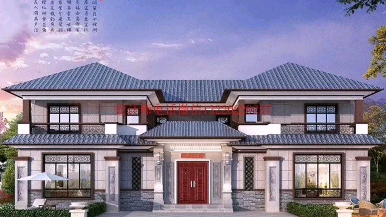 广东新中式二层四合院双拼22x12米 开间22米 进深12米 房子占地231