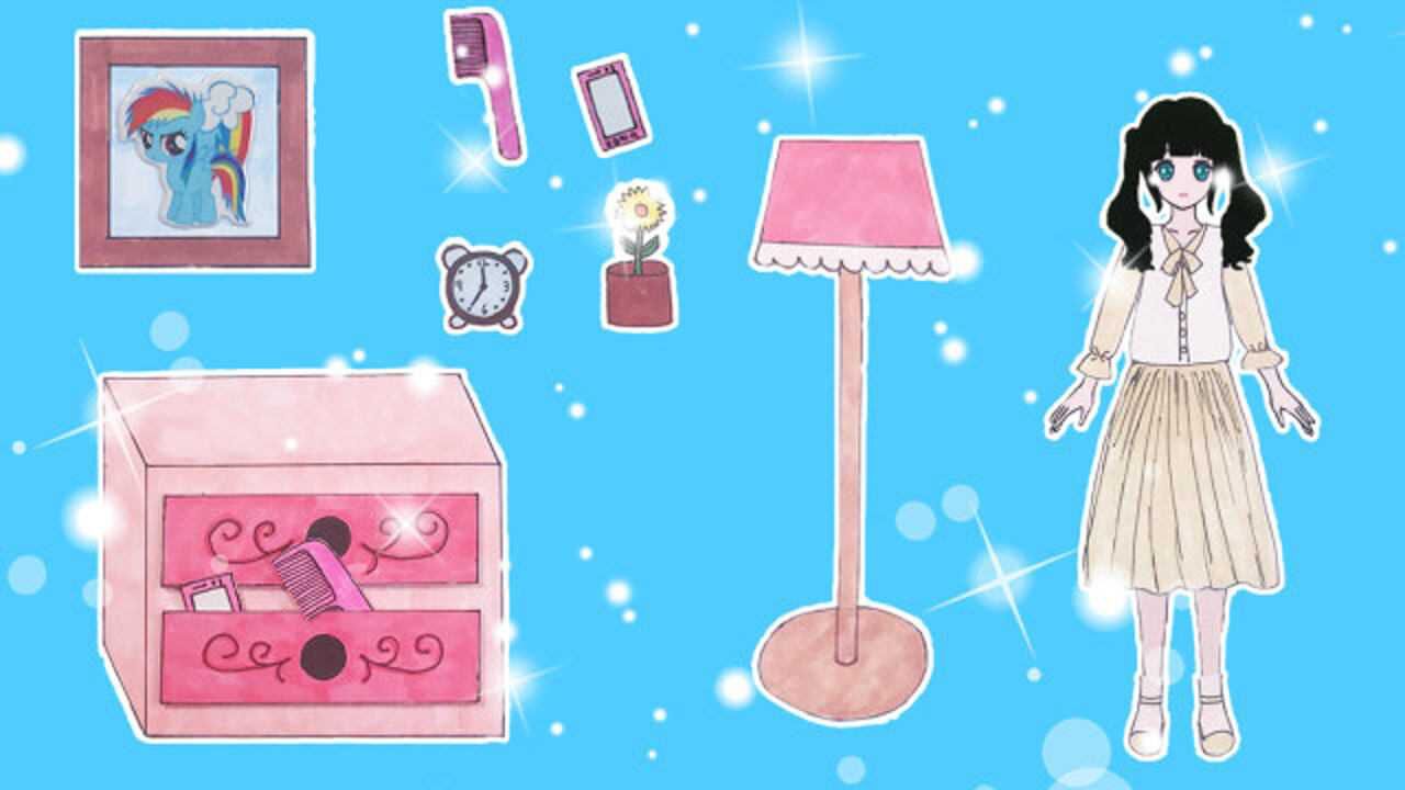 手工纸娃娃玩具:纸娃娃卧室家具制作,床头柜,台灯和画框_高清1080p