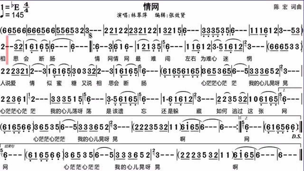 林翠萍演唱《情网》的动态有声简谱